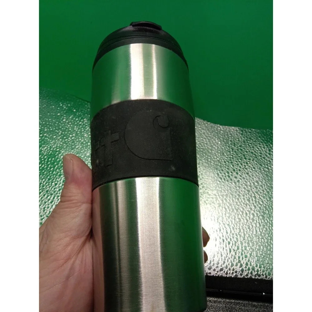Bodum Vacuum Travel Mug with a silicone band with the Carhartt logo